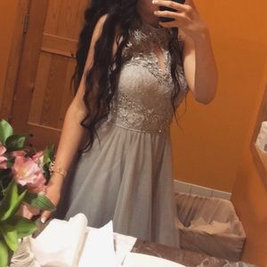 Silver laced layered jeweled dress